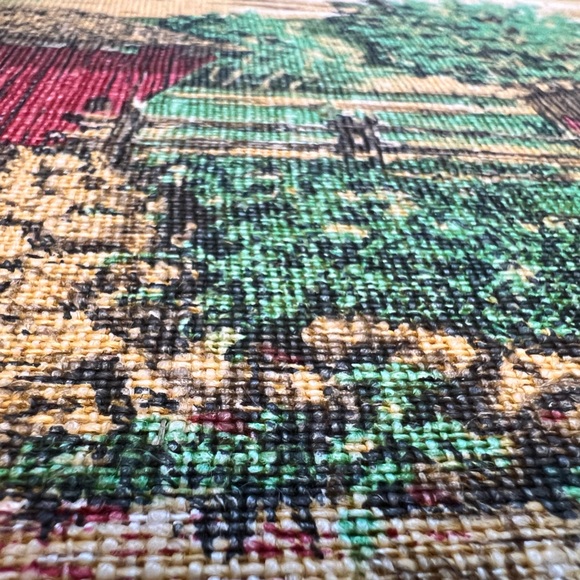 Vintage Woven Framed Art of a Covered Bridge - Picture 7 of 7